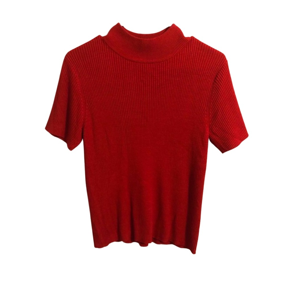 Requirements Red Short-Sleeve Turtleneck Sweater size M